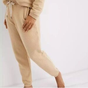 Aerie New Love Joggers Cozy Tan Ribbed Lounge Pants Corded Athleisure Sz S/P